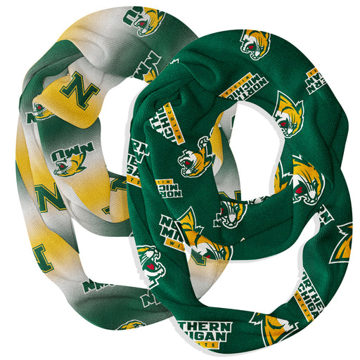 Northern Michigan Wildcats Vive La Fete All Over Logo Collegiate Women Set of 2 Light Weight Ultra Soft Infinity Scarfs