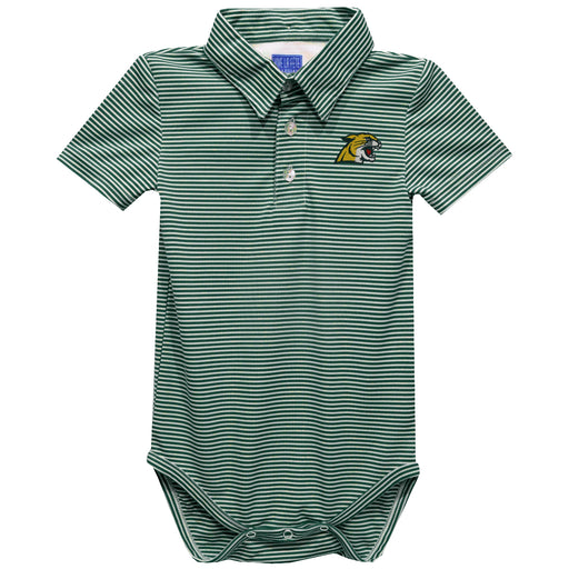 NMU Northern Michigan Wildcats Embroidered Hunter Green Pencil Stripe Knit Polo Onesie