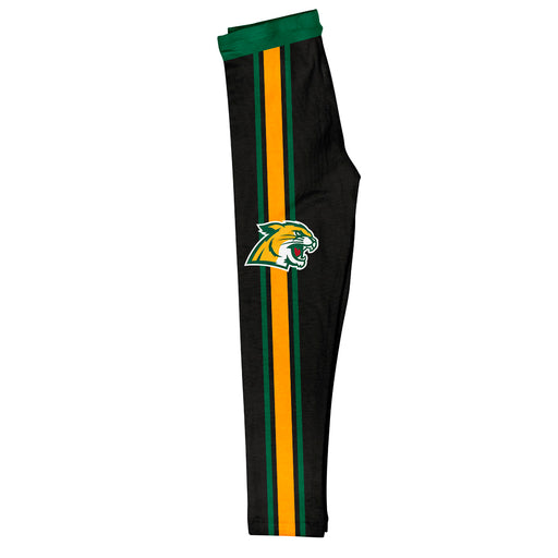 NMU Northern Michigan Wildcats Vive La Fete Girls Game Day Black with Green Stripes Leggings Tights