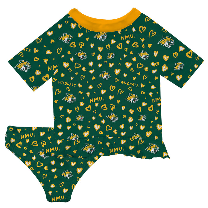 NMU Northern Michigan Wildcats Vive La Fete All Over Logo Green Long Sleeve Bikini Set