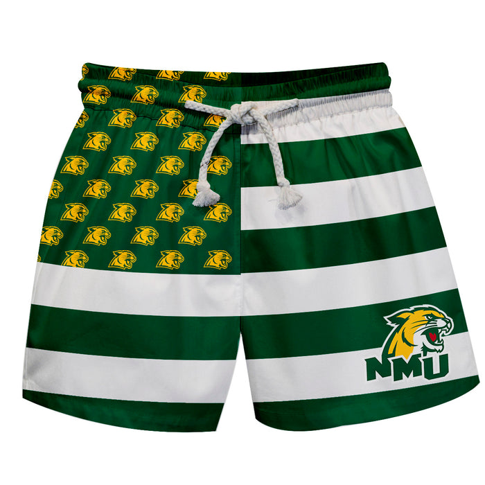Northern Michigan Wildcats Vive La Fete Game Day Green White Flag Swimtrunks V1