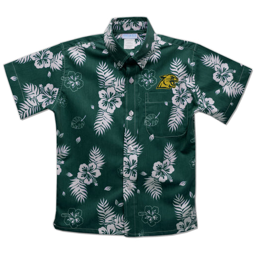 NMU Northern Michigan Wildcats Hunter Green Hawaiian Short Sleeve Button Down Shirt