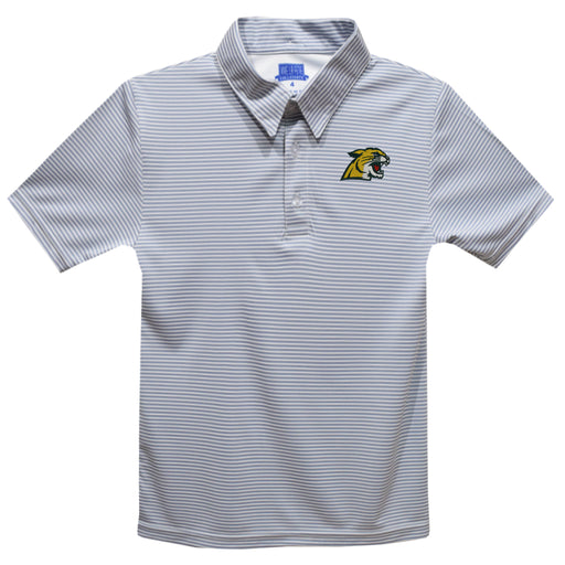 NMU Northern Michigan Wildcats Embroidered Gray Stripes Short Sleeve Polo Box Shirt