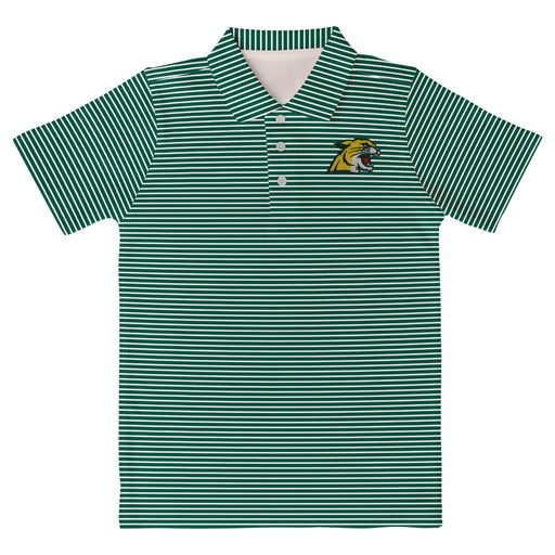 NMU Northern Michigan Wildcats Embroidered Hunter Green Stripes Short Sleeve Polo Box Shirt