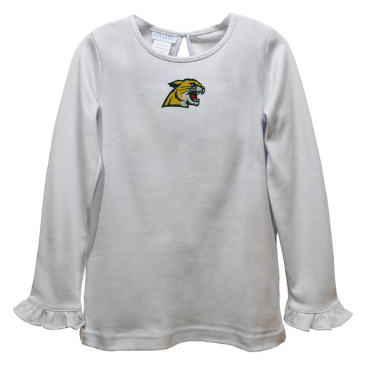 NMU Northern Michigan Wildcats  Embroidered White Knit Long Sleeve Girls Blouse