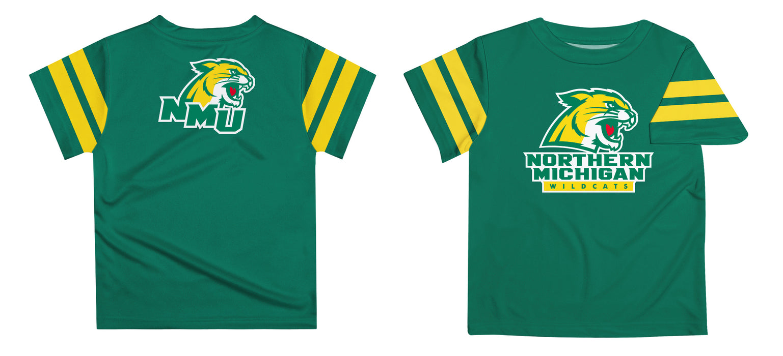 Northern Michigan Wildcats Vive La Fete Boys Game Day Green Short Sleeve Tee with Stripes on Sleeves - Vive La Fête - Online Apparel Store