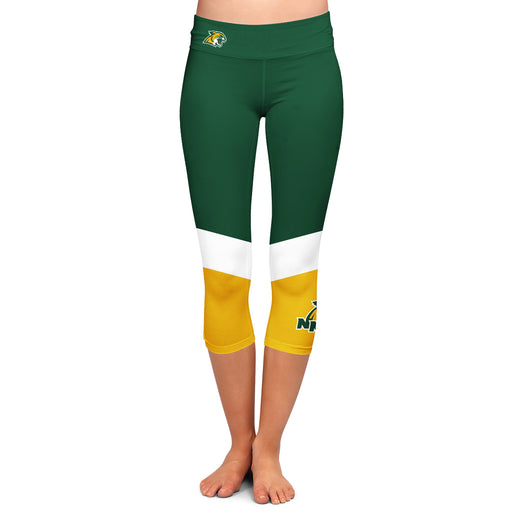 Northern Michigan Wildcats Vive La Fete Game Day Collegiate Ankle Color Block Women Green Gold Capri Leggings