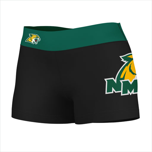 Northern Michigan Wildcats Vive La Fete Logo on Thigh & Waistband Black & Green Women Yoga Booty Workout Shorts 3.75 Ins