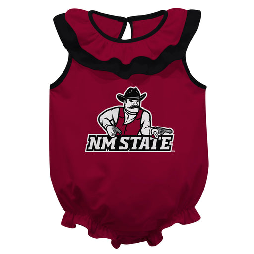 New Mexico State University Aggies Crimson Sleeveless Ruffle Onesie Logo Bodysuit