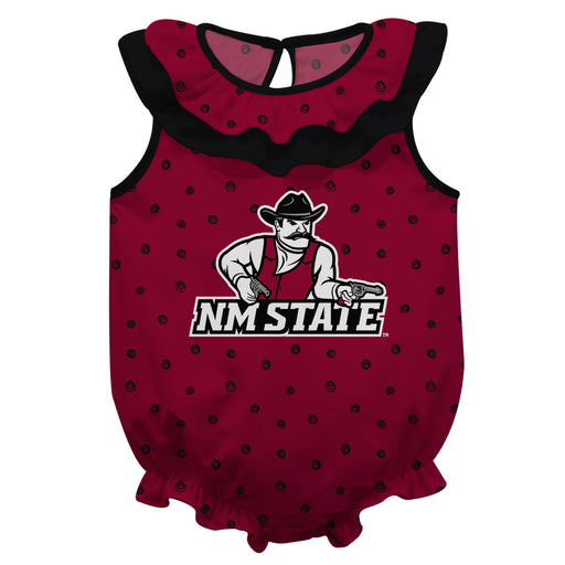 New Mexico State University Aggies Swirls Crimson Sleeveless Ruffle Onesie Logo Bodysuit
