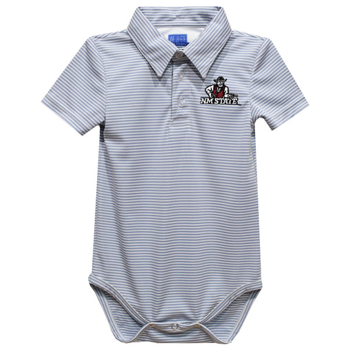 New Mexico State University Aggies, NMSU Aggies Embroidered Gray Stripe Knit Boys Polo Bodysuit