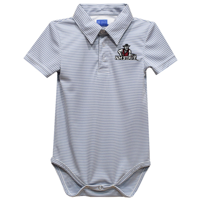 New Mexico State University Aggies, NMSU Aggies Embroidered Gray Stripe Knit Boys Polo Bodysuit
