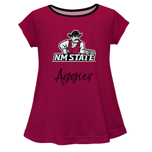 New Mexico State University Aggies Vive La Fete Girls Game Day Short Sleeve Crimson Top with School Logo and Name