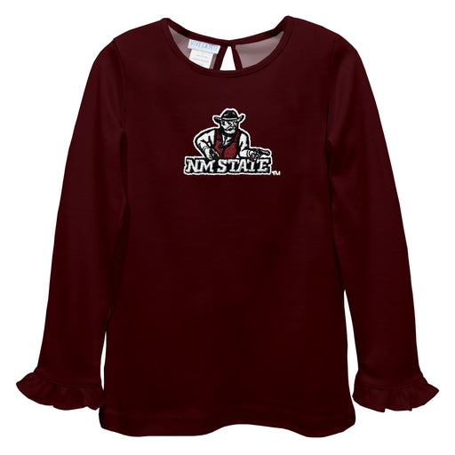 New Mexico State University Aggies, NMSU Aggies Embroidered Maroon Knit Long Sleeve Girls Blouse