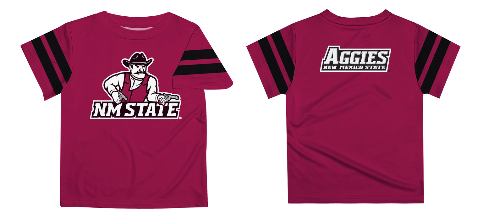 New Mexico State University Aggies Vive La Fete Boys Game Day Crimson Short Sleeve Tee with Stripes on Sleeves - Vive La Fête - Online Apparel Store