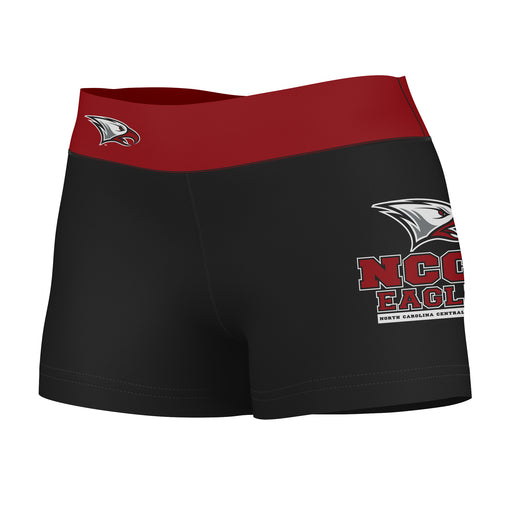 NCCU Eagles Vive La Fete Game Day Logo on Thigh & Waistband Black & Maroon Women Yoga Booty Workout Shorts 3.75 Inseam"