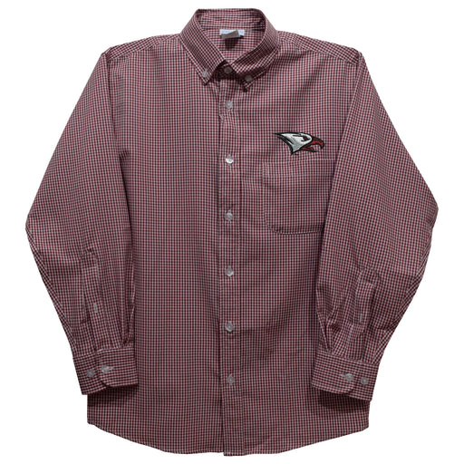 North Carolina Central Eagles Embroidered Maroon Gingham Long Sleeve Button Down