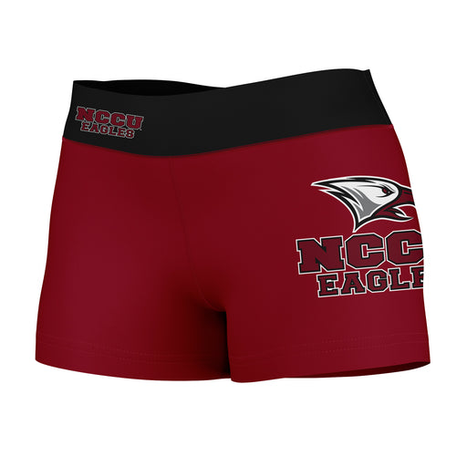 NCCU Eagles Vive La Fete Logo on Thigh & Waistband Maroon Black Women Yoga Booty Workout Shorts 3.75 Inseam