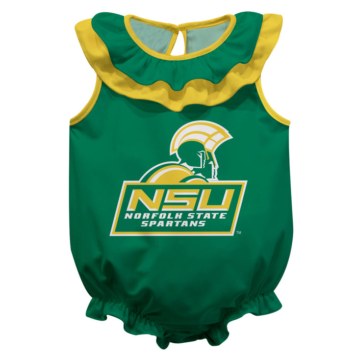 Norfolk State Spartans Green Sleeveless Ruffle Onesie Logo Bodysuit by Vive La Fete
