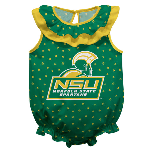 Norfolk State Spartans Swirls Green Sleeveless Ruffle Onesie Logo Bodysuit