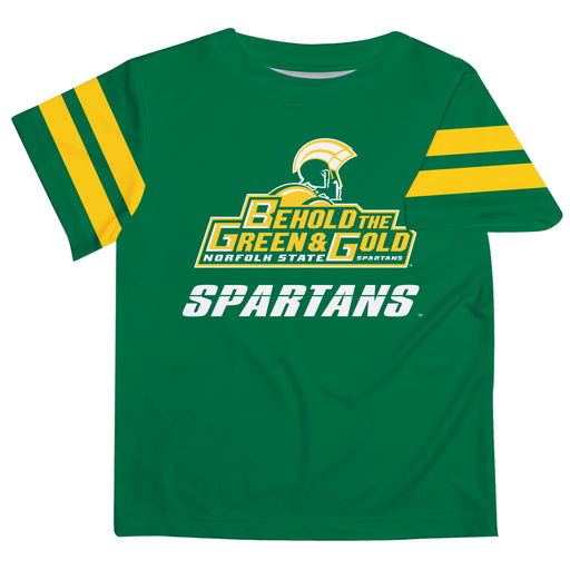 Norfolk State University Spartans Vive La Fete Boys Game Day Green Short Sleeve Tee with Stripes on Sleeves - Vive La Fête - Online Apparel Store