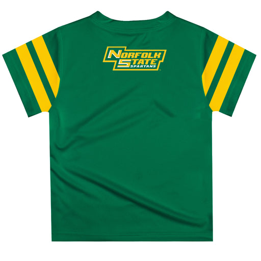 Norfolk State University Spartans Vive La Fete Boys Game Day Green Short Sleeve Tee with Stripes on Sleeves - Vive La Fête - Online Apparel Store