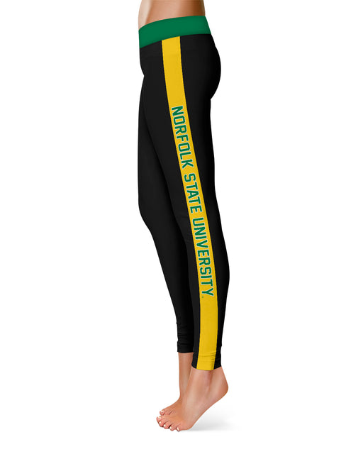 Norfolk State  Spartans Vive La Fete Game Day Collegiate Gold Stripes Women Black Yoga Leggings 2 Waist Tights" - Vive La Fête - Online Apparel Store