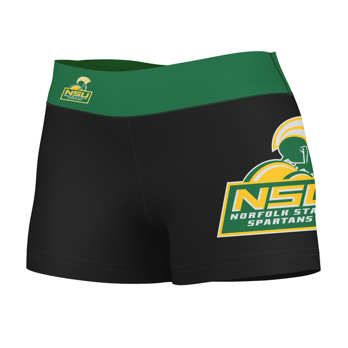 Norfolk State Spartans Vive La Fete Logo on Thigh & Waistband Black & Green Women Yoga Booty Workout Shorts 3.75 Inseam"