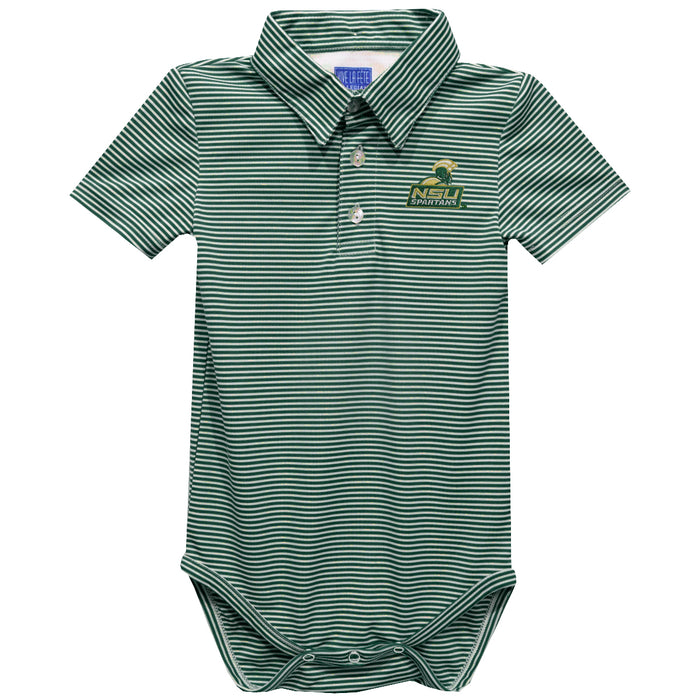 Norfolk State University Spartans Embroidered Hunter Green Stripe Knit Polo Onesie