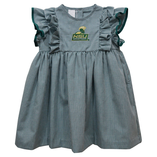 Norfolk State Spartans Embroidered Hunter Green Gingham Ruffle Dress