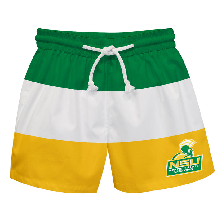 Norfolk State Spartans Vive La Fete Green White Gold Stripes Swimtrunks V1