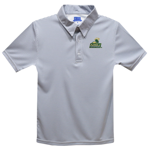 Norfolk State Spartans Embroidered Gray Stripes Short Sleeve Polo Box Shirt