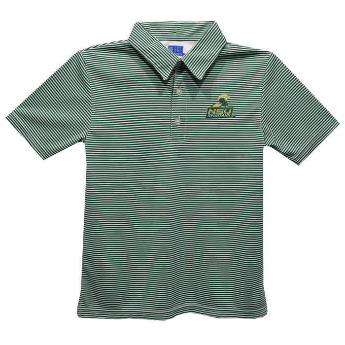 Norfolk State University Spartans Embroidered Hunter Green Stripes Short Sleeve Polo Box Shirt