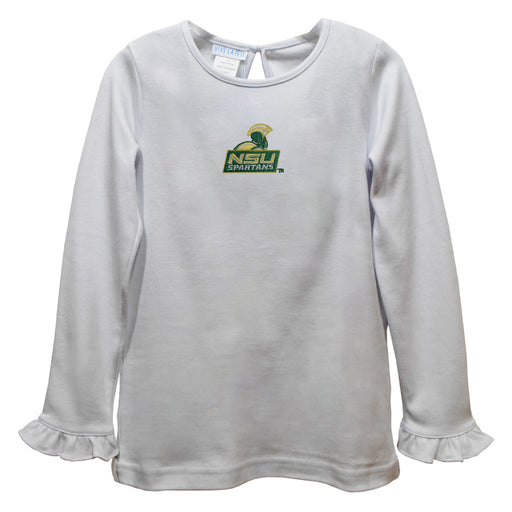 Norfolk State University Spartans Embroidered White Knit Long Sleeve Girls Blouse