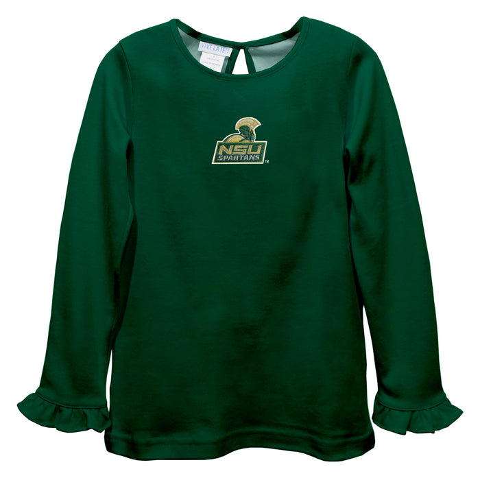 Norfolk State University Spartans Embroidered Hunter Green Knit Long Sleeve Girls Blouse