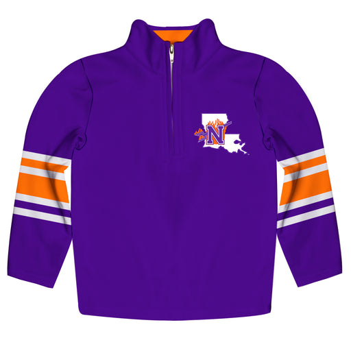 Northwestern State Demons Vive La Fete Game Day Purple Quarter Zip Pullover Stripes on Sleeves - Vive La Fête - Online Apparel Store