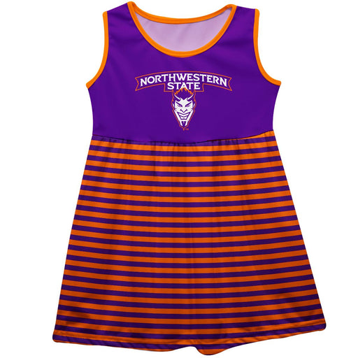 Northwestern State Demons Vive La Fete Girls Game Day Sleeveless Tank Dress Solid Purple Mascot Stripes on Skirt - Vive La Fête - Online Apparel Store