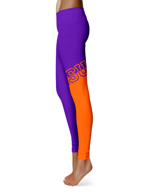 Northwestern State Demons Vive la Fete Game Day Collegiate Leg Color Block Women Purple Orange Yoga Leggings - Vive La Fête - Online Apparel Store