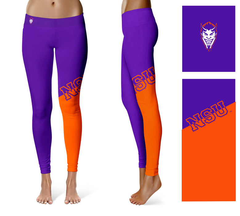 Northwestern State Demons Vive la Fete Game Day Collegiate Leg Color Block Women Purple Orange Yoga Leggings - Vive La Fête - Online Apparel Store