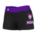 NSU Demons Vive La Fete Game Day Logo on Thigh and Waistband Black & Purple Women Yoga Booty Workout Shorts 3.75 Inseam"