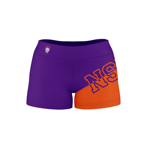 Northwestern State Demons Vive la Fete Game Day Collegiate Leg Color Block Women Purple Orange Optimum Yoga Short - Vive La Fête - Online Apparel Store