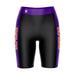 Northwestern State Demons Vive La Fete Game Day Logo on Waistband and Purple Stripes Black Women Bike Short 9 Inseam"