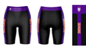 Northwestern State Demons Vive La Fete Game Day Logo on Waistband and Purple Stripes Black Women Bike Short 9 Inseam" - Vive La Fête - Online Apparel Store