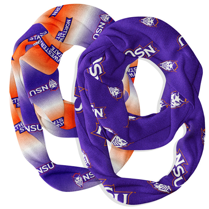 Northwestern State Demons Vive La Fete All Over Logo Collegiate Women Set of 2 Light Weight Ultra Soft Infinity Scarfs