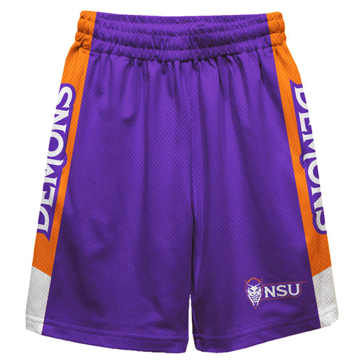 Northwestern State Demons Vive La Fete Game Day Purple Stripes Boys Solid Orange Athletic Mesh Short