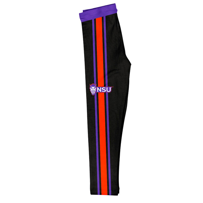 Northwestern State Demons Vive La Fete Girls Game Day Black with Purple Stripes Leggings Tights