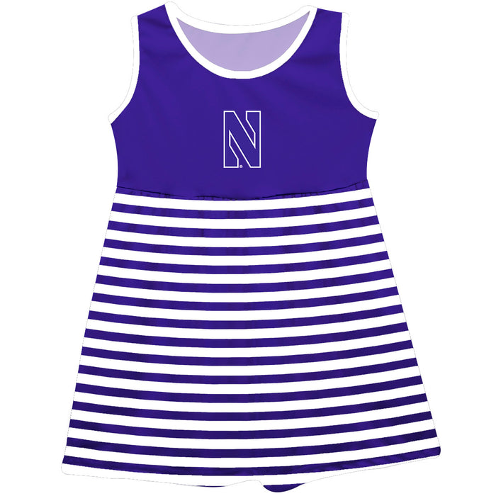 Northwestern State Demons Vive La Fete Girls Game Day Sleeveless Tank Dress Solid Purple Logo Stripes on Skirt