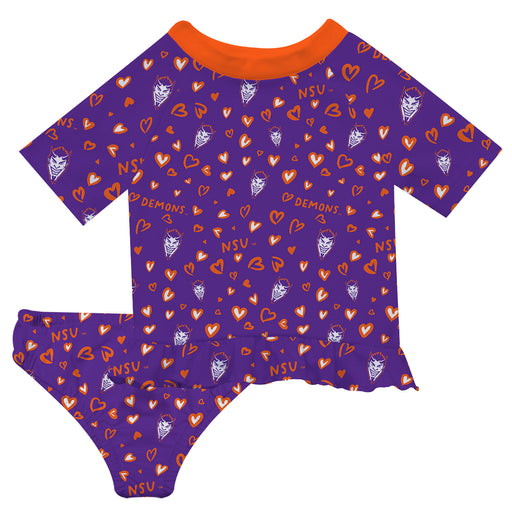 Northwestern State Demons Vive La Fete All Over Logo Purple Long Sleeve Bikini Set