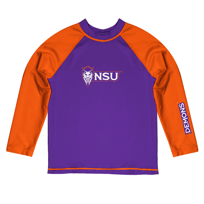 Northwestern State Demons Vive La Fete Logo Purple Orange Long Sleeve Raglan Rashguard