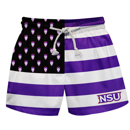 Northwestern State Demons Vive La Fete Game Day Purple White Black Flag Swimtrunks V1